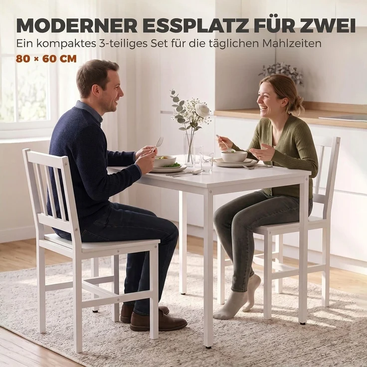 HOMCOM Essgruppe, MDF, Kohlenstoffstahl, Weiß, 80 x 60 x 75 cm – Bild 4