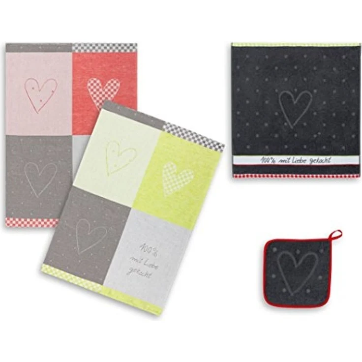 Kracht Geschirrtuch 100% Liebe, (Set, 3-tlg, Set), 3er Pack Frottee Küchenhandtücher (3 Stück), ca. 50x50cm Baumwolle – Bild 5