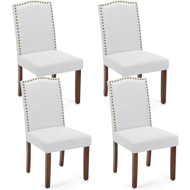 Sweetcrispy Esszimmerstühle 4er-Set, Hochwertige gepolsterte Leder-Esszimmerstühle mit Nagelkopfverzierung und Holzbeinen, Esszimmerstuhl für Schlafzimmer, Wohnzimmer, Esszimmer, Grau