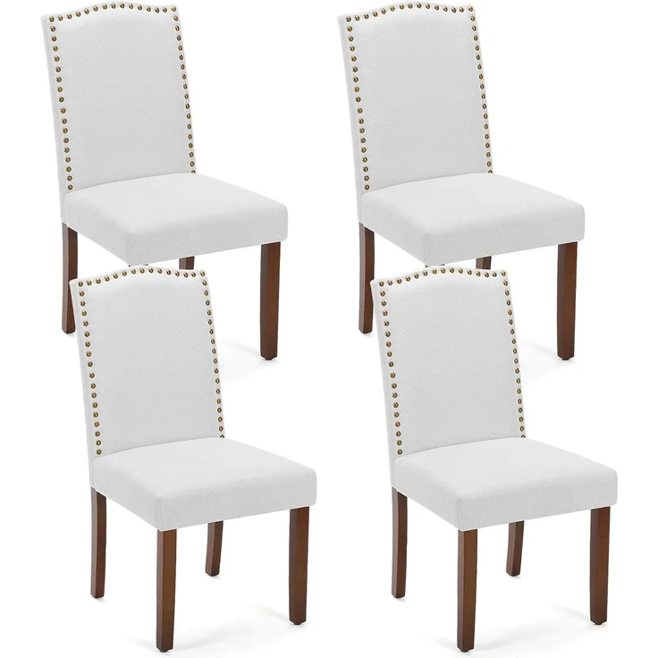 Sweetcrispy Esszimmerstühle 4er-Set, Hochwertige gepolsterte Leder-Esszimmerstühle mit Nagelkopfverzierung und Holzbeinen, Esszimmerstuhl für Schlafzimmer, Wohnzimmer, Esszimmer, Grau – Bild 1