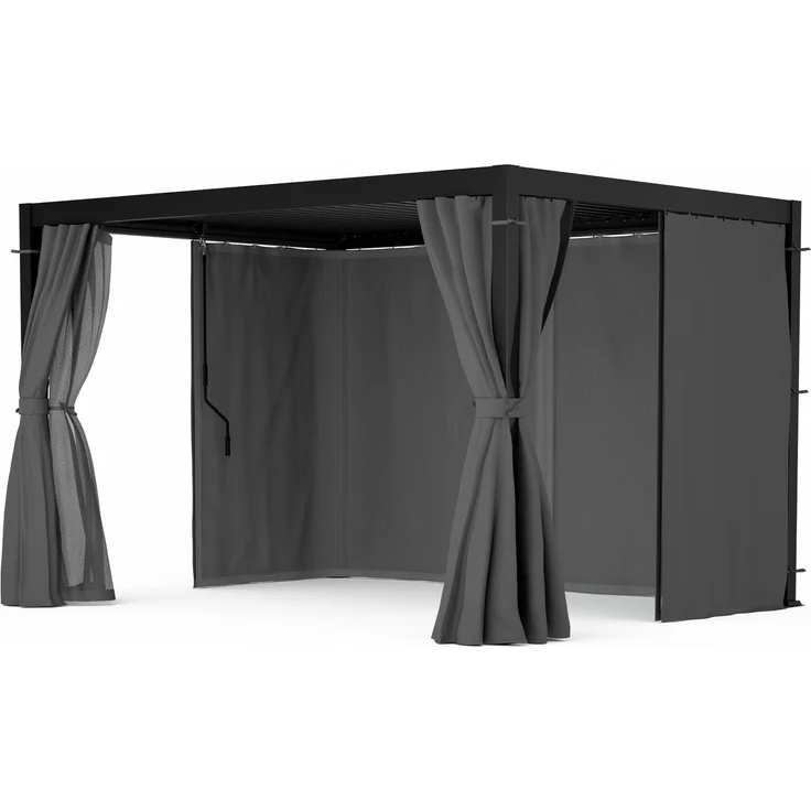 Blumfeldt Pergola 3x4 m - Verstellbares Lamellendach, Wasserdicht & Winterfest, Inkl. Vorhänge & Moskitonetze, UV-Schutz, Aluminium-Rahmen, Schwarz – Bild 1