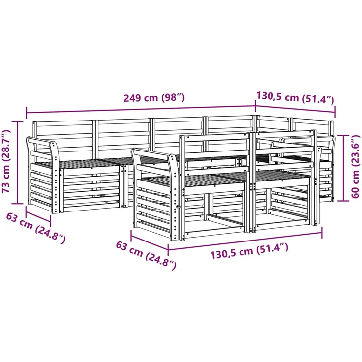 vidaXL Outdoor-Sofagarnitur 7 stk. 7-Sitzer Natur Massivholz Akazie 3374969 – Bild 7