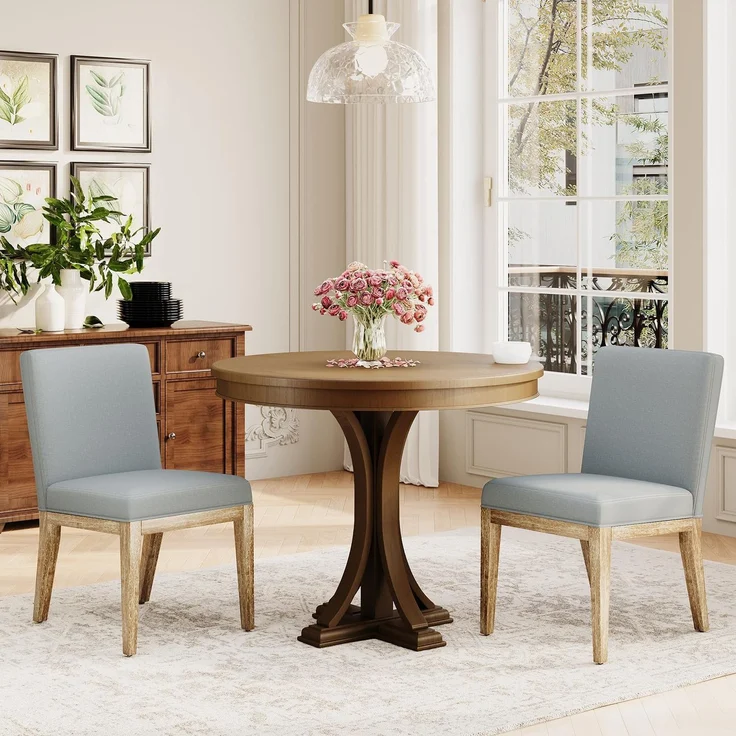 COLAMY Esszimmerstühle 2er Set, Moderne Esszimmerstühle mit Stoffbezug, Küchenstühle im Landhausstil für Restaurant und Wohnzimmer, Grau