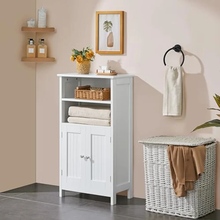 Yaheetech Badschrank Küchenschrank mit Doppeltür & Einstellbarem Regal Badkommode Sideboard Badezimmer/Wohnzimmer/Flur Weiß 50 * 30 * 92.5cm – Bild 5