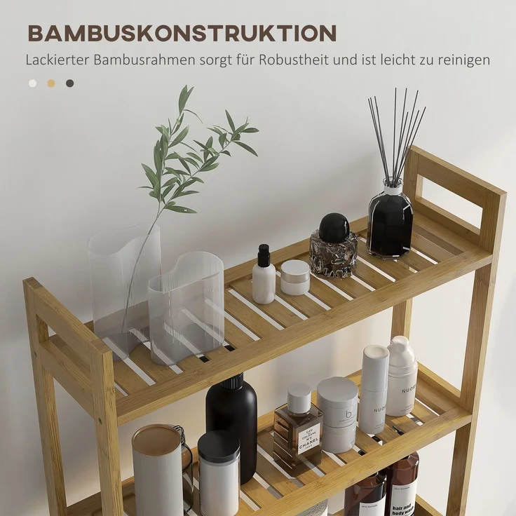 Badezimmerregal Badregal Toilettenregal, 3 Regale, wasserbeständig, 68 cm x 20 cm x 165 cm, Natur--Naturholz--165x20x68cm--YOUDENOVA – Bild 7