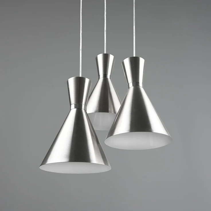 Hängeleuchte, 3 Flammig, Metall, nickel-matt, H 150 cm – Bild 8