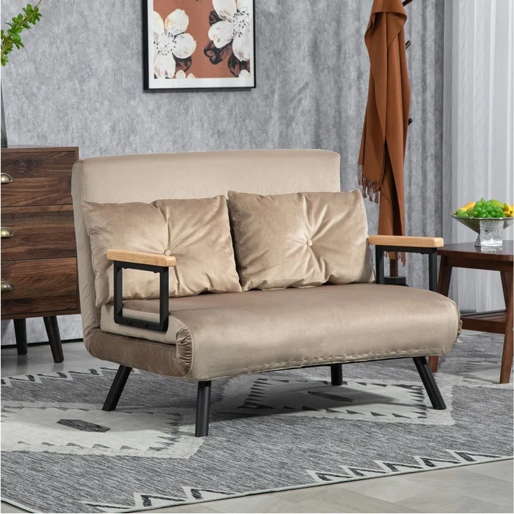 HOMCOM Schlafsofa Polystersofa mit Samtoptik und Rückenkissen, Klappbett 1 Teile, mit Verstellbarer Rückenlehne, Blau – Bild 5