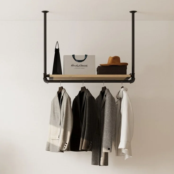RSR Hangers Garderobenständer Kleiderstange Garderobe "MIK II" mit Kiefernholablage Deckenmontage – Bild 5