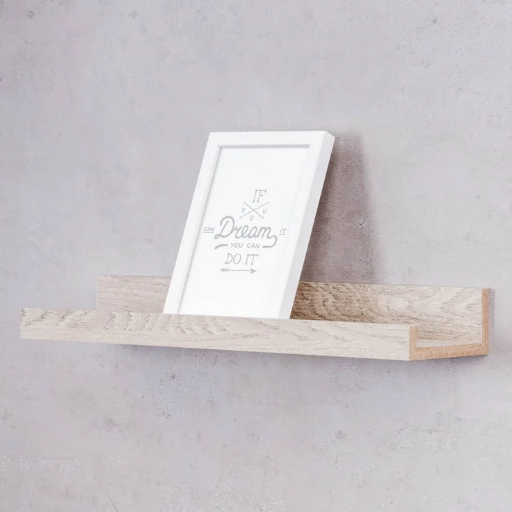 Levandeo® Bilderleiste, Bilderleiste Eiche Gekälkt L40cm MDF Holz Wandregal Schmal Wanddeko – Bild 3
