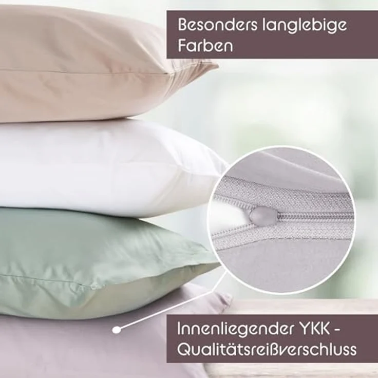 Blumtal Kissenbezüge Premium Mako Satin Kissenbezug, superweich aus 100% Baumwolle, (1 Stück), OEKO-TEX zertifiziert – Glanzoptik & farblich passender Reißverschluss – Bild 5
