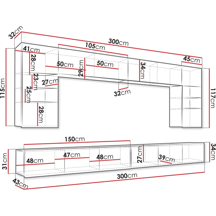 Wohnwand Calabrini I (Farbe: Nuss Warmia, mit blauer LED Beleuchtung) – Bild 4
