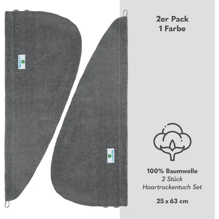 Hammetex Haartuch Damen 2er Set – Haarhandtuch aus 100% Baumwolle – Oeko-TEX Zertifiziert – Weich, Saugstark – Haarturban mit Knopf, Hellblau – Bild 4