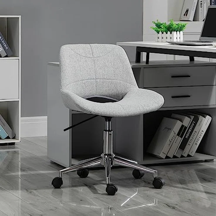 HOMCOM Bürostuhl, Hellgrau, Drehstuhl mit ergonomischer Polsterung und höhenverstellbarer Sitzhöhe 42-51,5 cm, 360° drehbar – Bild 2