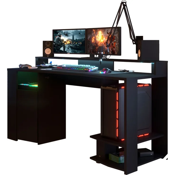 Gamingtisch >Gaming 11< mit LED-Beleuchtung, Beschichtung Schwarz - 152x87x62cm (BxHxT)