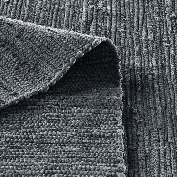 TaraCarpet Teppich Flickenteppich TaraCarpet Sylt mit Fransen, rechteckig, Höhe: 5 mm, Wohnzimmer Schlafzimmer Küchenteppich anthrazit 090x160 – Bild 4