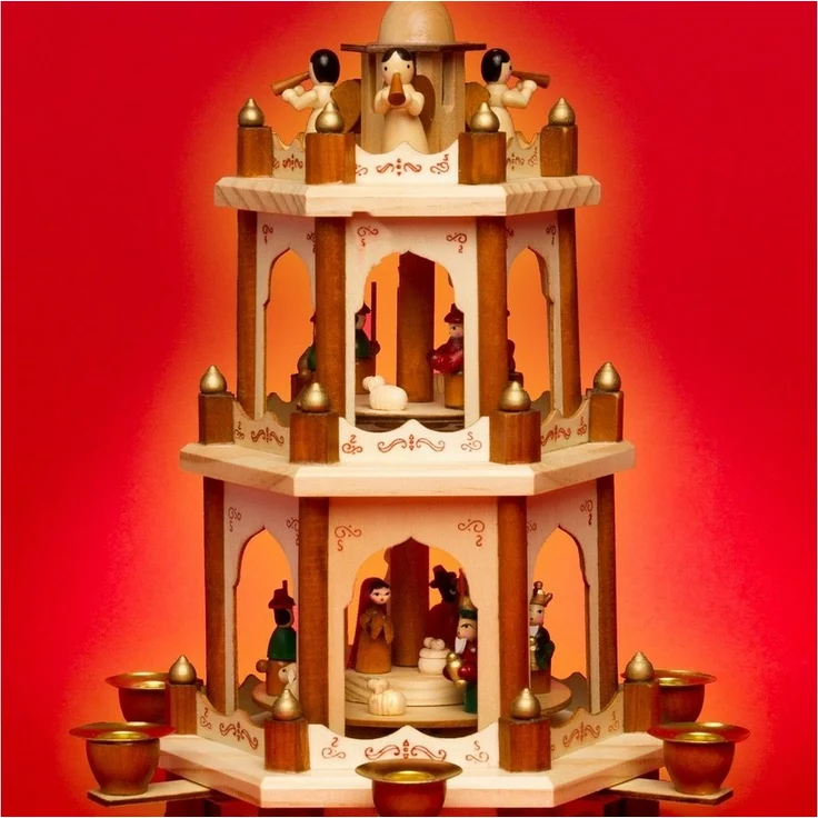 SIKORA Weihnachtspyramide aus Holz mit 3 Etagen Pyramide Weihnachten Deko H:45cm - P20 – Bild 2