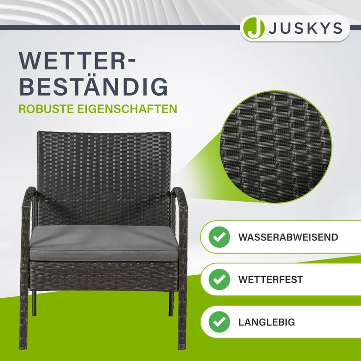 Juskys Polyrattan Gartenmöbel-Set Trinidad – Balkonmöbel-Set mit Tisch, Sofa & 2 Stühlen – Sitzgruppe für 4 Personen Schwarz mit Auflagen Dunkelgrau – Bild 3