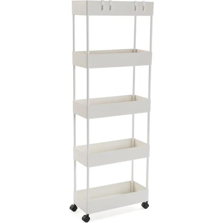 Versa Skuvoy Badezimmer-Hilfsmöbel, Aufbewahrungswagen oder -Karren, mit 5 Einlegeböden und Laufrollen, Maßnahmen (H x L x B) 116 x 18 x 40 cm, ABS und Kunststoff, Farbe: Weiß – Bild 1