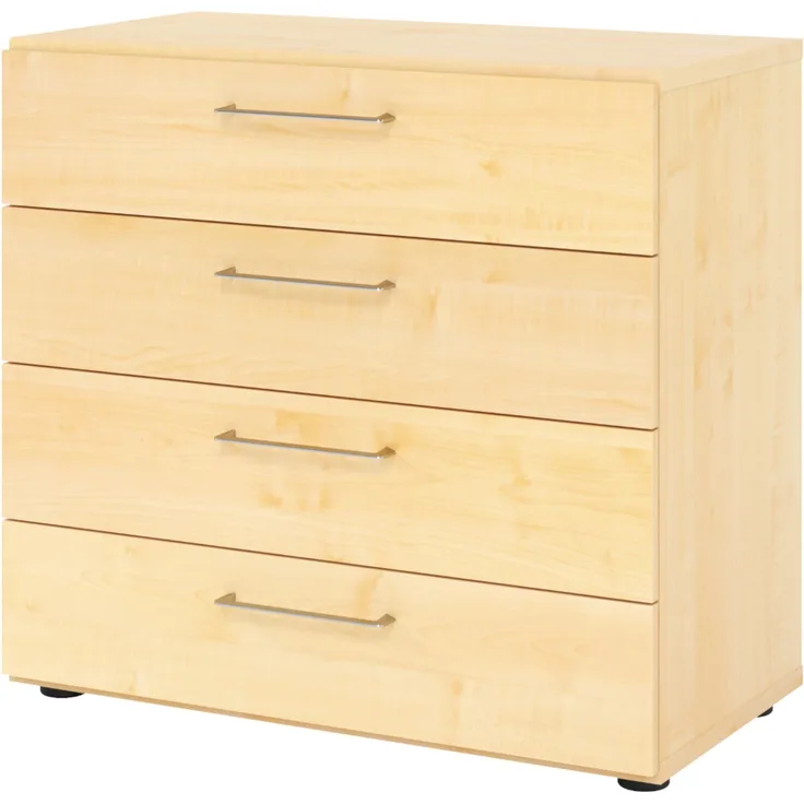 bümö smart Schubladenschrank, Büroschrank 80cm breit in Ahorn mit 4 Schüben - Bürocontainer aus Holz, Container mit Metallgriffen & Soft-Stop Schubladen, 928S4-3-3-BS