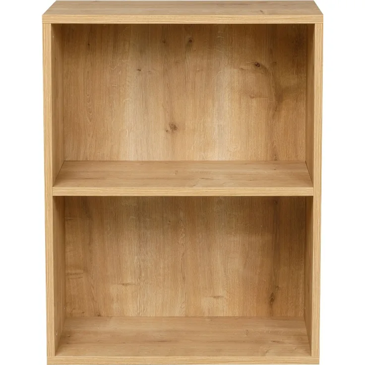 furni24 Breites Bücherregal mit 2 Fächern, Holzregal, Würfelregal, Aufbewahrungsregal, Saphir Eiche, 60 x 31 x 77h