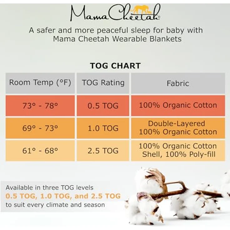 Mama Cheetah Baby Schlafsack 2.5 TOG, Bio-Baumwolle Baby tragbare Decke mit Zwei-Wege-Reißverschluss, Swaddle Übergang Baby Schlafsack für Neugeborene Säugling Kleinkind Junge Mädchen, 18-24 Monate – Bild 4