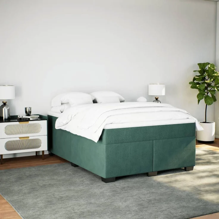 vidaXL Boxspringbett mit Matratze Dunkelgrün 140x200 cm Samt 3285290 – Bild 3