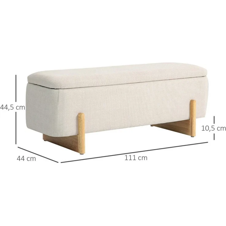 HOMCOM Sitzbank mit Stauraum, Polsterbank mit Leinenoptik, Holzbeine (Bettbank, 1-St, Sitztruhe), für Wohnzimmer, Schlafzimmer, Flur, 111 x 44 x 44,5 cm – Bild 2