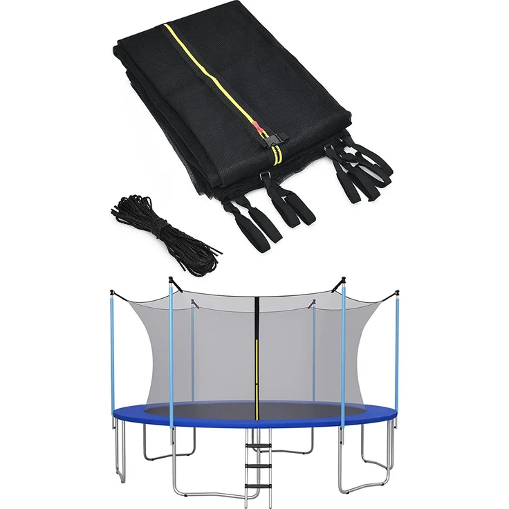 COSTWAY Ø427cm Trampolin Sicherheitsnetz für Gartentrampoline, Ersatznetz innenliegend mit Reißverschluss und Schnallen, 8 Stangen, Netzhöhe 180 cm – Bild 1