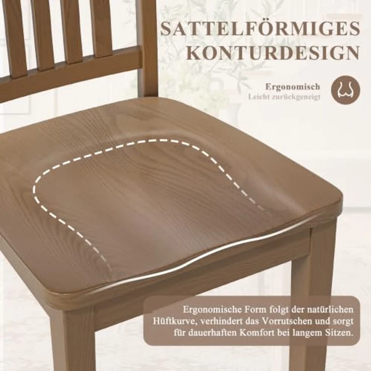 MALOL Esszimmerstühle 2er Set, Massivholzstühle aus Gummibaumholz, Holzstühle mit hoher Spindellehne im Landhausstil, Küchenstühle für Esszimmer, Küche und Wohnzimmer, belastbar bis 125 kg, Hellbraun – Bild 3