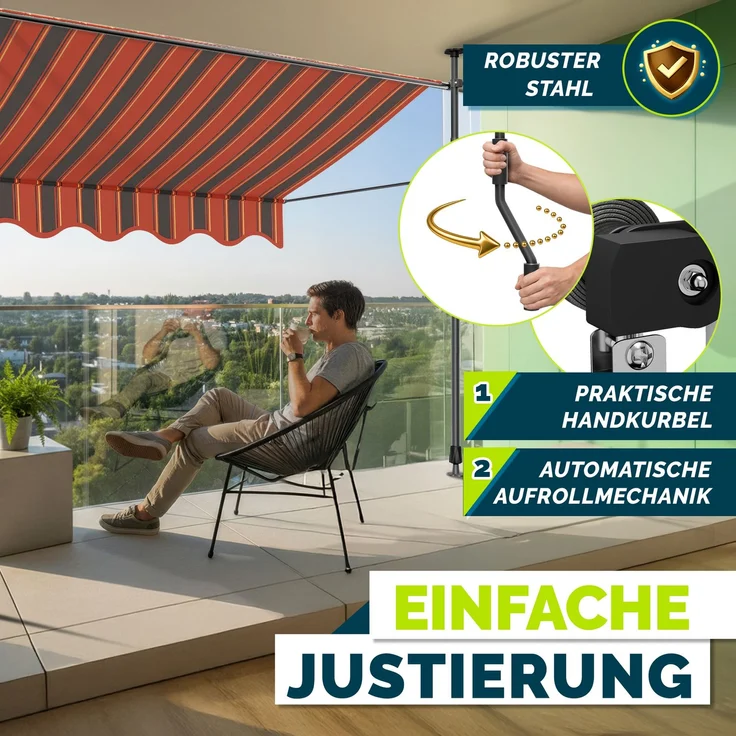 tillvex Balkonmarkise Gelenkarm Markise Klemmmarkise Sonnenmarkise Balkon ohne Bohren Orange/Anthrazit 150 cm – Bild 5