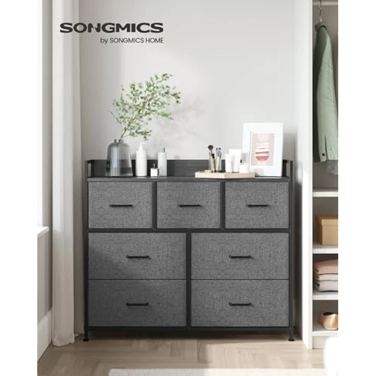 Songmics Kommode, Schrank, 7 Stoffschubladen mit Griffen, Metallgestell, Industrie-Design, schiefergrau-anthrazitgrau LTS523G22 – Bild 3