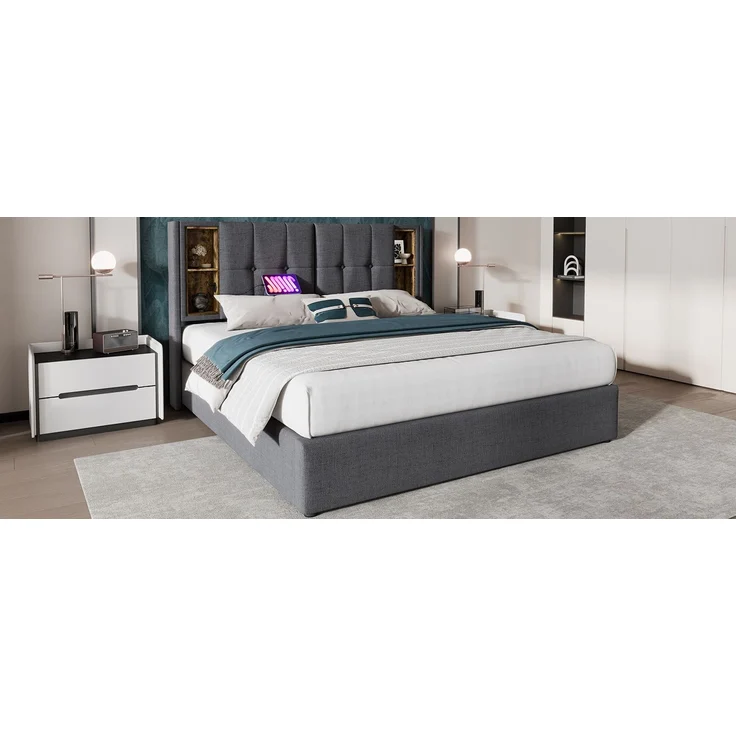 TavilaEcon Polsterbett Doppelbett mit Kabellosem Laden USB C und Stauraum beige Liegefläche 180 × 200 cm – Bild 3
