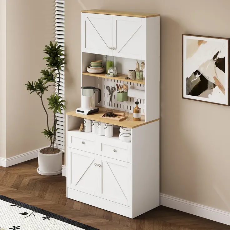 Highboard mit Türen und Schubladen, Höhe 175cm, Sideboard, Hochschrank, Wohnzimmerschrank, Mehrzweckschrank, Küchenschrank, viel Stauraum – Bild 3