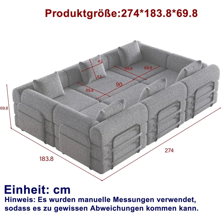 ZUBALIYA SchlafSofa mit LED - Beleuchtung, mit Ablageflächen, mit Chenille - Bezug, mit Samtbezug, mit breiten Armlehnen – Bild 8