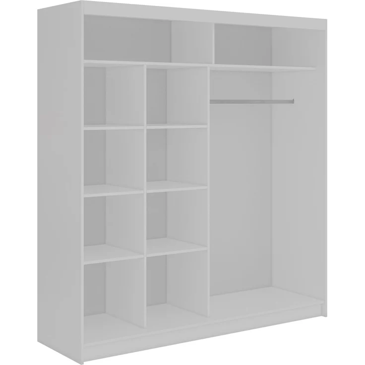 Schiebetürenschrank GRECJA 200 cm breite mit Spiegelfront und Dekor-Applikationen in Weiß, inkl. Kleiderstange & Einlegeböden - Weiß – Bild 4