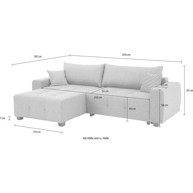 Home affaire Ecksofa Bella L-Form, wahlweise mit Bettfunktion und Bettkasten, Steppung im Sitzbereich – Bild 3