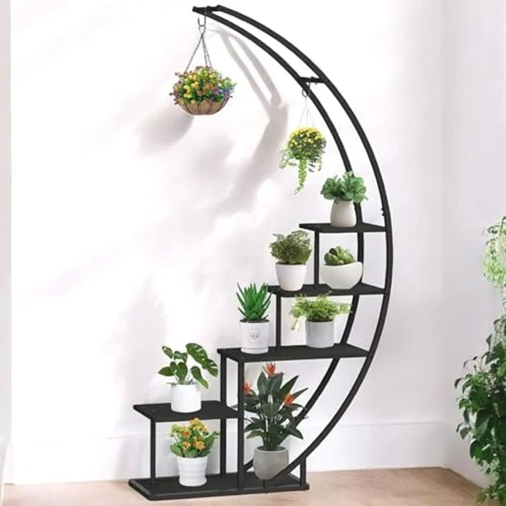 DanDiBo Blumenregal indoor 170 cm Hoch Metall Schwarz Halbrund 96585 Blumentreppe Groß Rund Pflanzenständer Modern Design – Bild 1