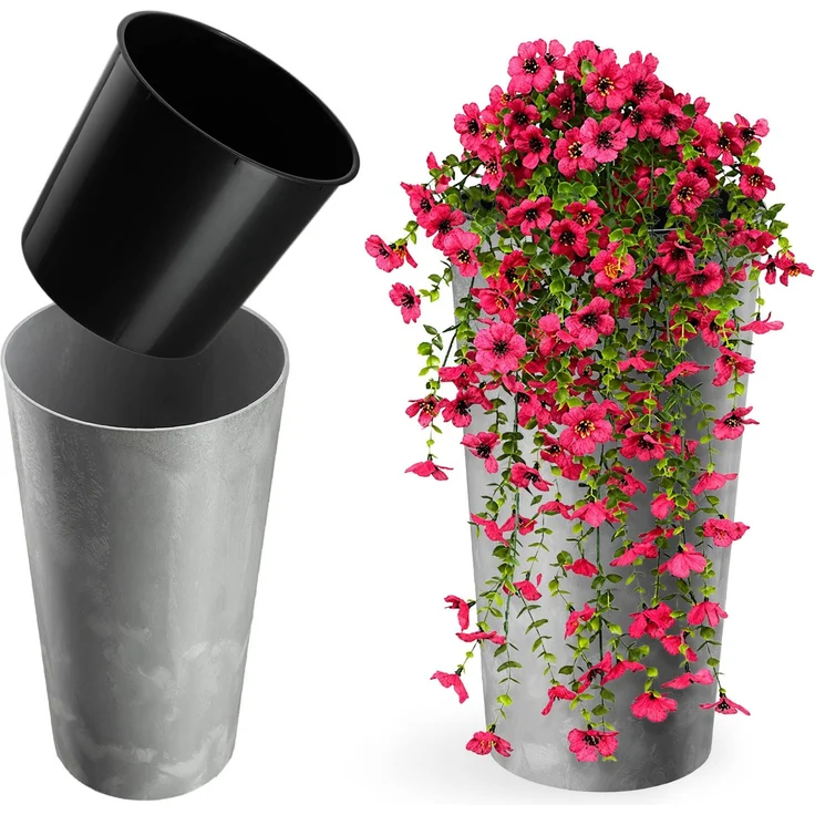 KADAX Blumentopf Blumentopf 36cm Abdeckung mit Einsatz Blumenständer Kunststoff Grau – Bild 1