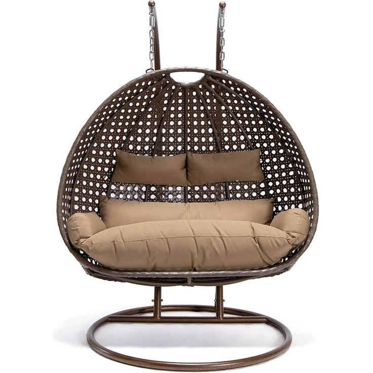 HOME DELUXE 'TWIN' Hängesessel mit Regenabdeckung, Polyrattan braun, ‎74 x 145 x 195 cm – Bild 5