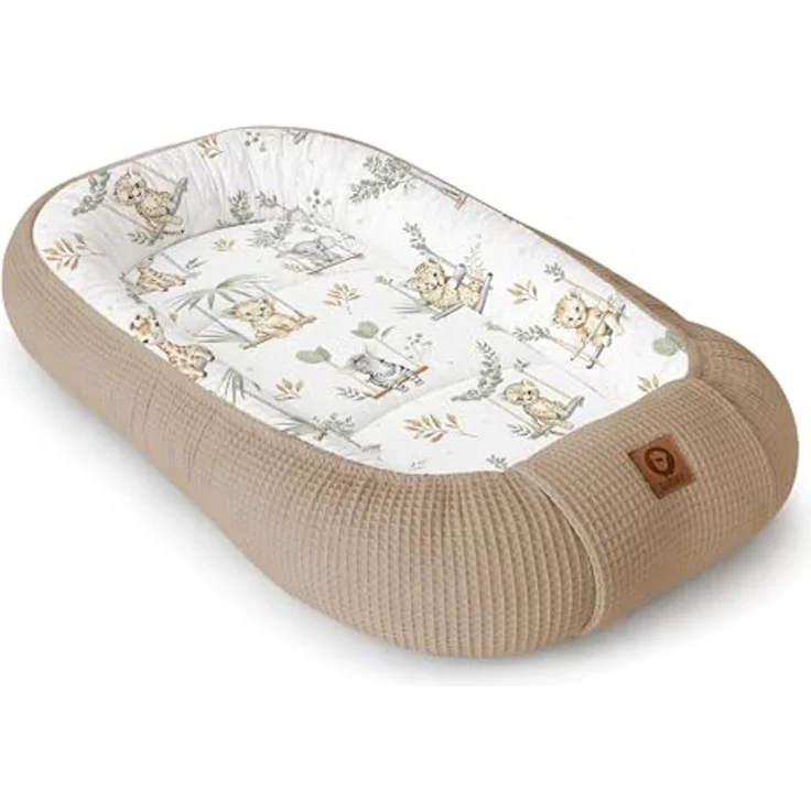 Babynestchen Neugeborene – Nestchen Baby aus Waffel Baumwolle & Baumwollstoff – Babynest für Babybett & Kinderbett – Baby Kokon Tragbar – OEKO-TEX – Zubehör für Babybett - Schaukeln und Braun – Bild 1