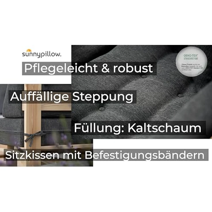 sunnypillow Rückenkissen Palettenkissen gesteppt Seitenkissen 60x40x20/10cm, Blau – Bild 7