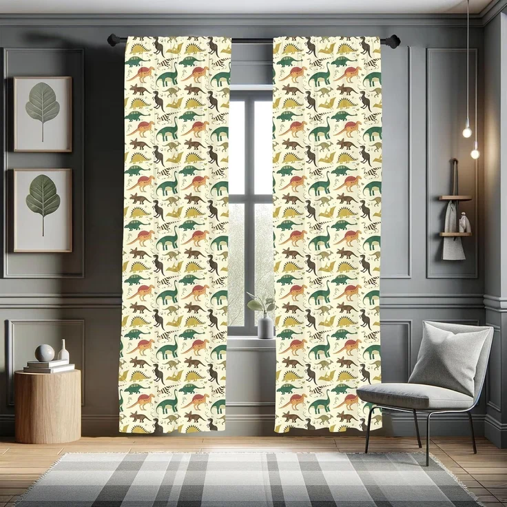 Abakuhaus Gardine Vorhang für Wohnzimmer Schlafzimmer Dekor, Microfaser, Dinosaurier Jurassic Cartoon Animals – Bild 5