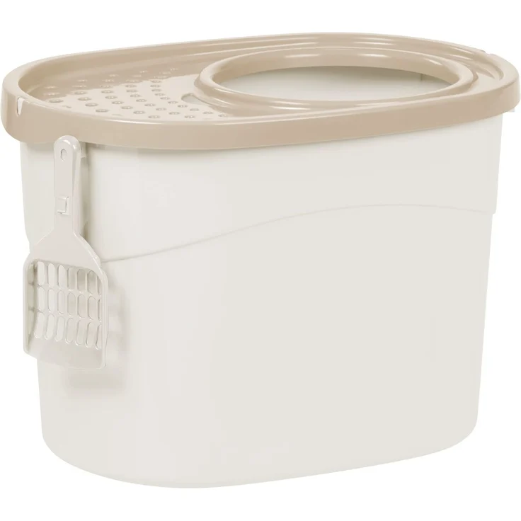 Iris Ohyama Katzenklo mit Schaufel, bis 7 kg, Weiß/Beige, mit Deckel, Katzentoilette, leicht reinigen, Für große Katzen, Kätzchen, geschlossen, XXL Toilette, BPA-frei, Cat Litter Box, TECL-20