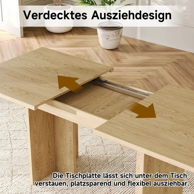 Ausziehbarer Esstisch, 140/180*80 cm, geeignet für 6-8 Personen, rechteckige Form, verdickte Tischplatte, einfachen Stil,Tisch für Esszimmer, Küche, Wohnzimmer, Eichenfarbe – Bild 6