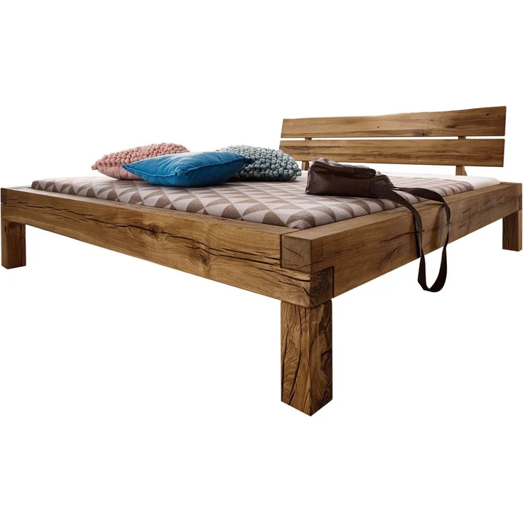 Balkenbett Wildeiche 160x200 tabacco geölt JANGALI #411 – Bild 1