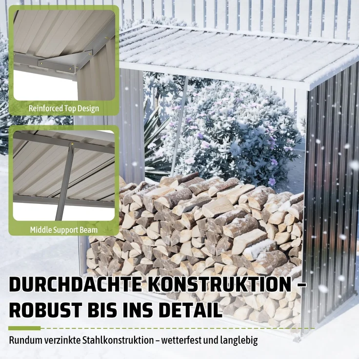 ZUBALIYA wetterfest / Brennholzunterstand aus verzinktem Stahl, mit 4 Expansionsschrauben und 2 Paar Handschuhe, Schwarz – Bild 7