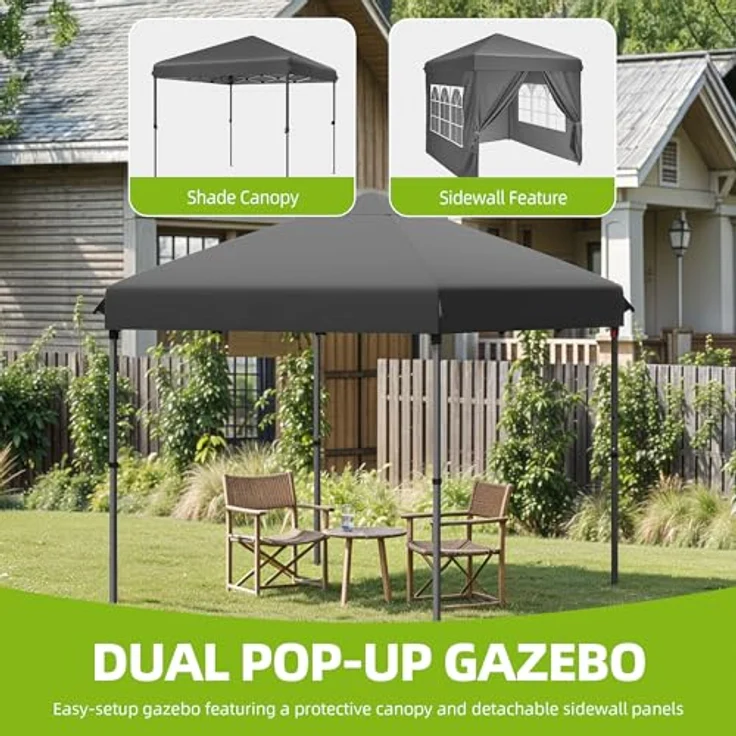 YITAHOME Pavillon mit Seitenwänden, 2.5x2.5m wasserdichte zusammenklappbares Garten Vordach, Ganzjahres Camping Pavillon UV-Schutz mit Heringen,Seil,Tragetasche,Gewichtsbeuteln Veranstaltungen,grau – Bild 4