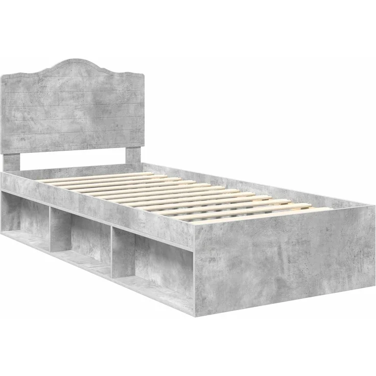 vidaXL Bettrahmen Beton Grau 100 x 200 cm Massives Kiefernholz 3413347 – Bild 2