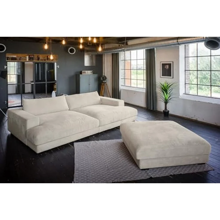 KAWOLA Big-Sofa MADELINE, Couch mit Hocker und 4 Zierkissen Cord verschiedene Farben 290x170 cm – Bild 3