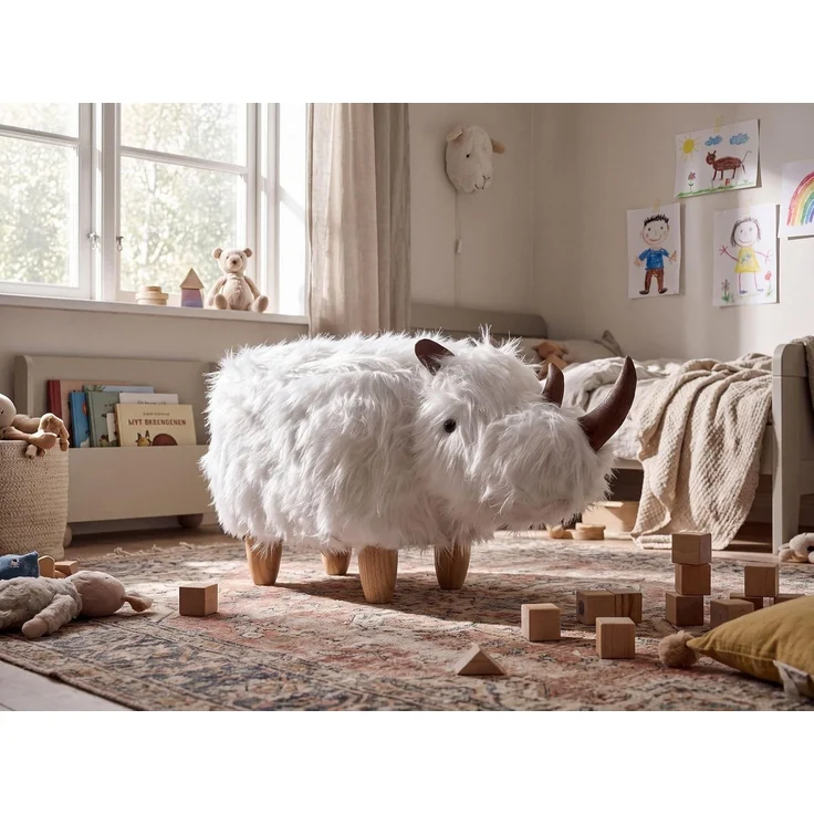 Tierhocker WOOLLY Nashorn Webpelz Weiß – Bild 2